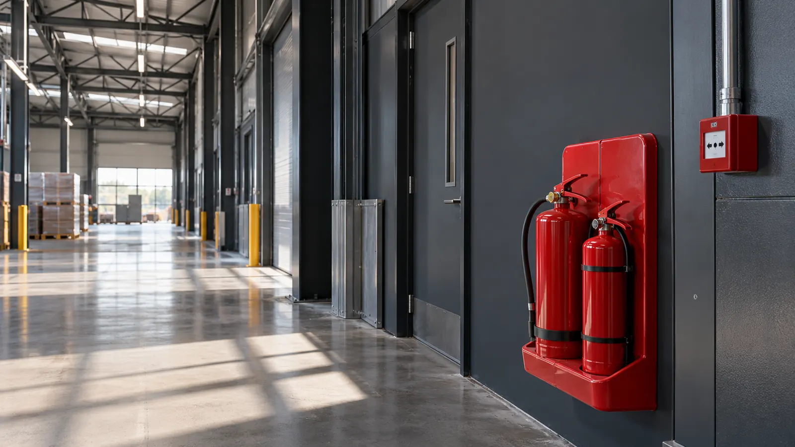 Fire protection points along a warehouse aisle for a Nottingham commercial premises guide